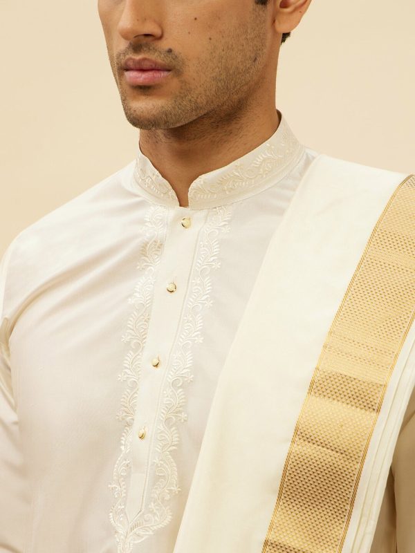 Manyavar Mandarin Collar Regular Pure Silk Kurta With Dhoti Pants & Dupatta Cheap