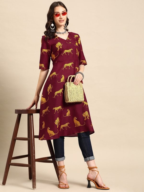 Sangria Animal Print Angrakha Kurta Cheap