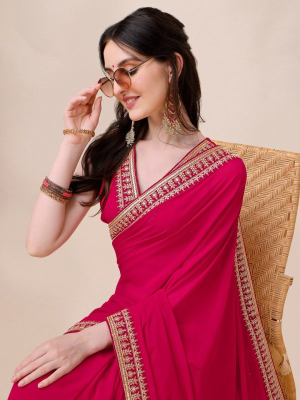 Sangria Embroidered Saree With Blouse For Cheap