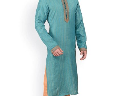 Manyavar Men Sea Green & Brown Self Design Kurta With Churidar Online Hot Sale