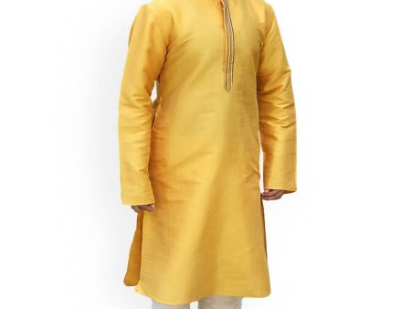 Manyavar Boys Mustard Yellow Solid Kurta Set For Discount