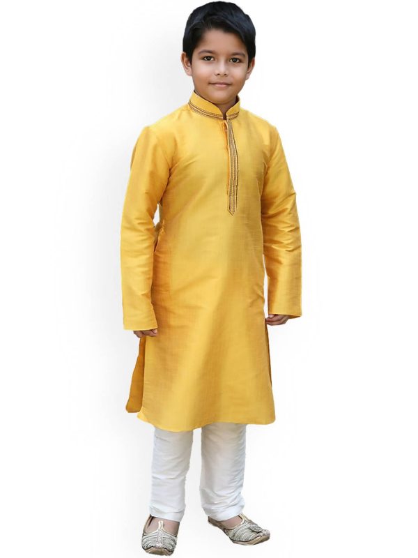 Manyavar Boys Mustard Yellow Solid Kurta Set For Discount