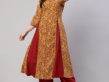 Aks Ethnic Motifs Printed Regular Pure Cotton Kurta With Salwar Online Sale