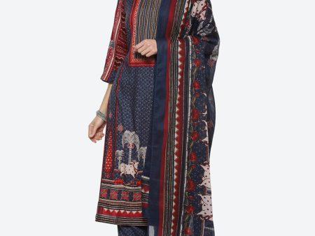 Biba Ethnic Motifs Printed Notched Neck Kurta with Trousers & Dupatta For Sale