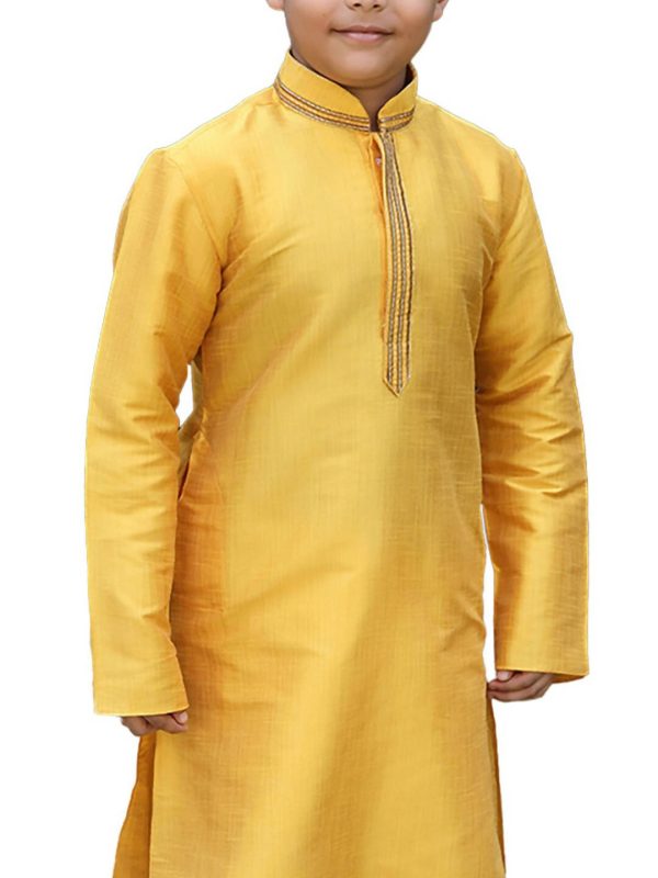 Manyavar Boys Mustard Yellow Solid Kurta Set For Discount