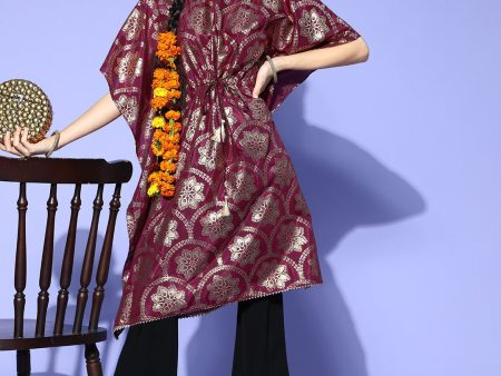 Sangria Deep Burgundy Polyester New Age Kaftan Kurta Online Hot Sale