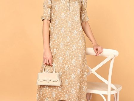 Ahika Beige Cotton Ethnic Motifs Kurta Online Hot Sale