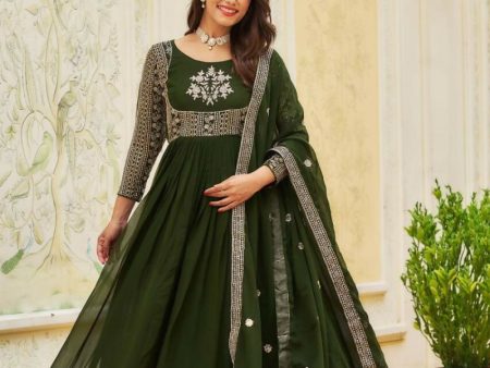 Aastha Fashion Mahendi Fox Georgette Heavy sequence Embroidery Work Gown For Cheap