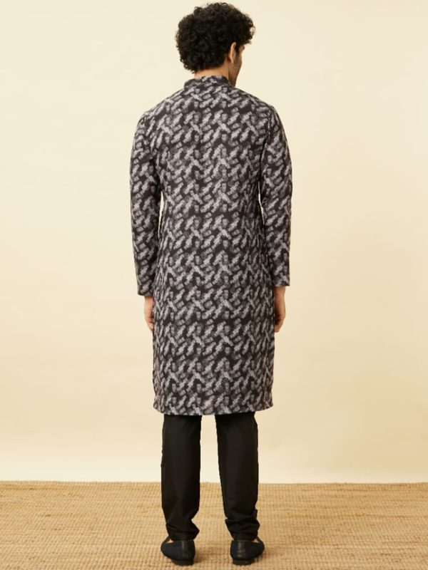 Manyavar Black Panther Printed Mandarin Collar Kurta and Churidar Online