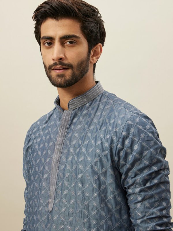 Manyavar Ethnic Motif Embroidered Mandarin Collar Kurta With Pyjamas Hot on Sale