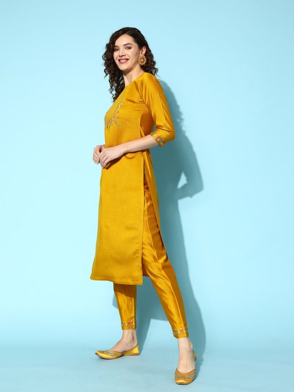 Sangria Embroidered Thread Work Kurta with Trousers & With Dupatta For Discount