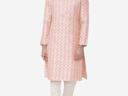 Manyavar Men Pink & Off-White Self Design Kurta with Churidar Online