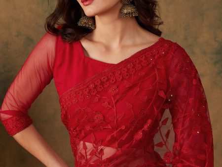 Sangria Embroidered Net Sarees Cheap