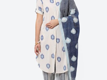 Biba Abstract Printed Roll-Up Sleeves Mandarin Collar Kurta with Palazzos & Dupatta For Discount