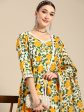 Sangria Women Yellow Floral Printed Lace Inserts Pure Cotton Kurta with Sharara & Dupatta For Discount