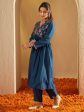 Women Teal Embroidered A-Line Kurta Trousers Set - Taantav For Cheap