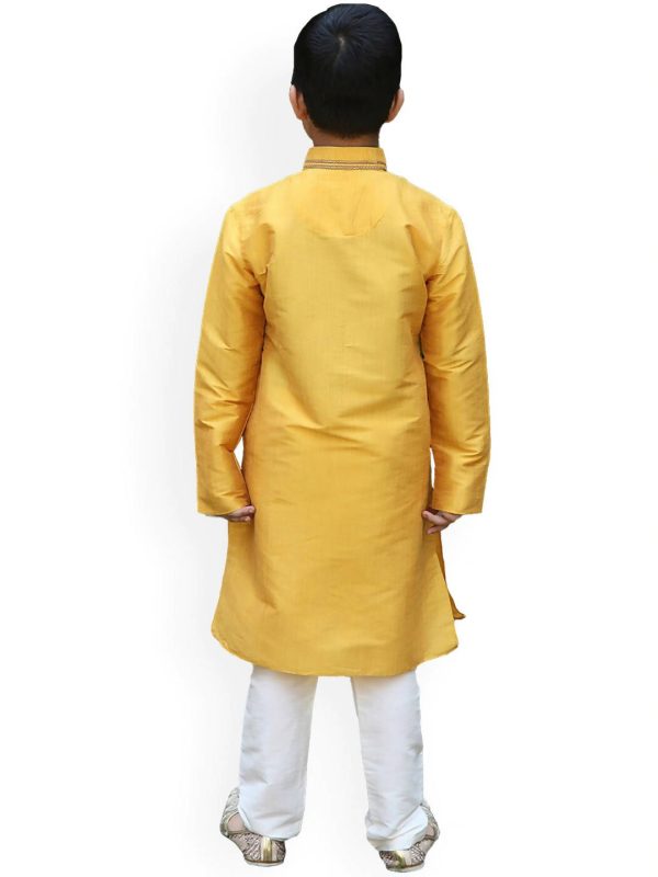 Manyavar Boys Mustard Yellow Solid Kurta Set For Discount