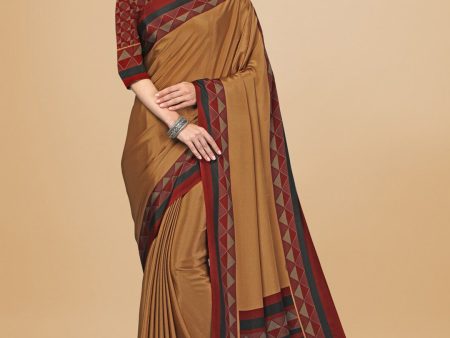 Sangria Beige & Red Pure Crepe Saree For Discount