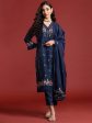 Women Navy Blue Embroidered Straight Kurta Trousers With Dupatta Set - Taantav Online now