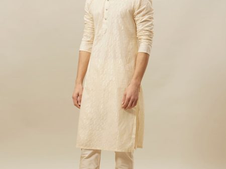 Manyavar Self Design Mandarin Collar Pure Cotton Kurta With Pyjamas Online Hot Sale