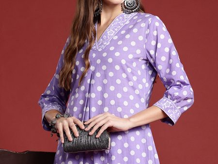 Women Lavender Printed A-Line Kurta Trousers Set - Taantav Online Hot Sale