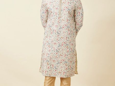 Manyavar Mandarin Collar Floral Printed Regular Pure Cotton Kurta with Churidar Discount