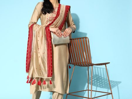 Sangria Embroidered Thread Work Kurta with Trousers & With Dupatta Discount