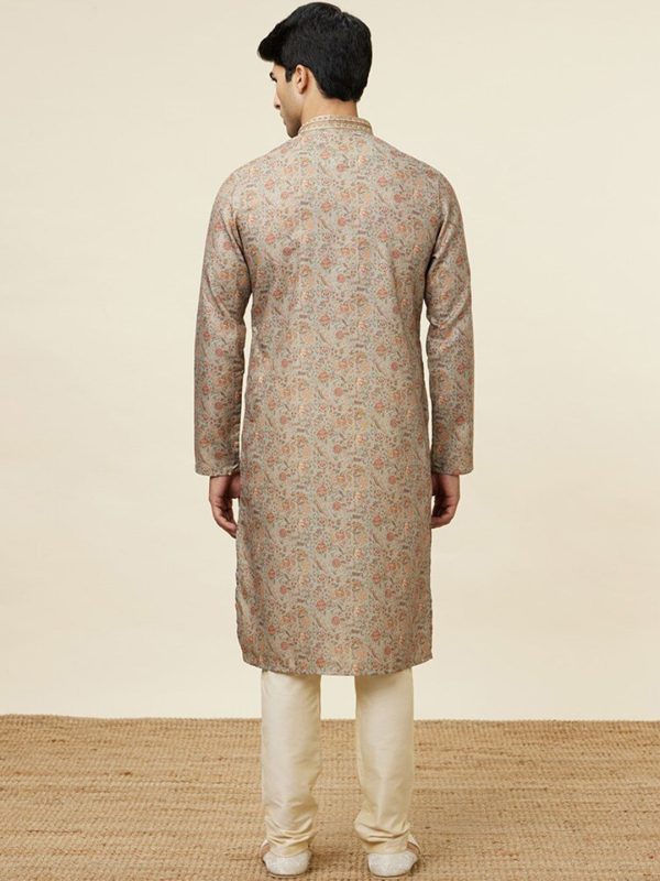 Manyavar Ethnic Motifs Printed Regular Pure Silk Kurta with Churidar Hot on Sale