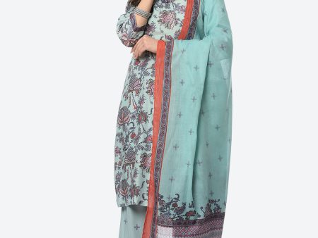 Biba Blue Ethnic Motifs Printed Kurta with Trousers & Dupatta Sale