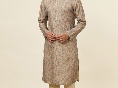 Manyavar Ethnic Motifs Printed Regular Pure Silk Kurta with Churidar Hot on Sale