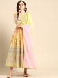 Sangria Women Yellow & Pink Floral Printed Anarkali Kurta For Discount