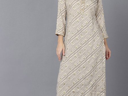 Ahika Beige Cotton Straight Kurta on Sale