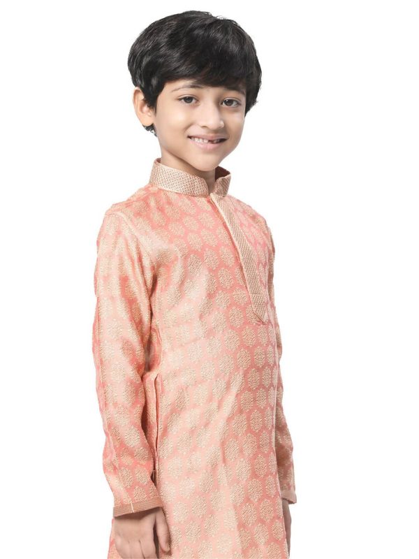 Manyavar Boys Coral Ethnic Motifs Kurta with Salwar Cheap