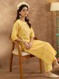 Women Mustard Embroidered Straight Kurta Trousers Set - Taantav Fashion