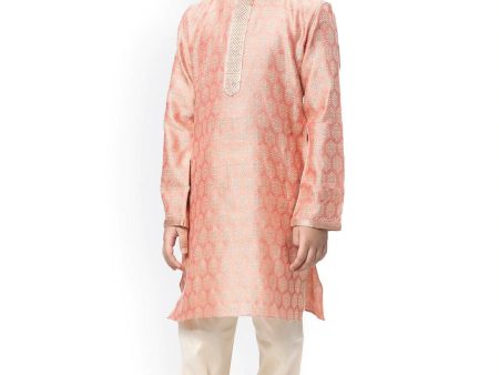 Manyavar Boys Coral Ethnic Motifs Kurta with Salwar Cheap