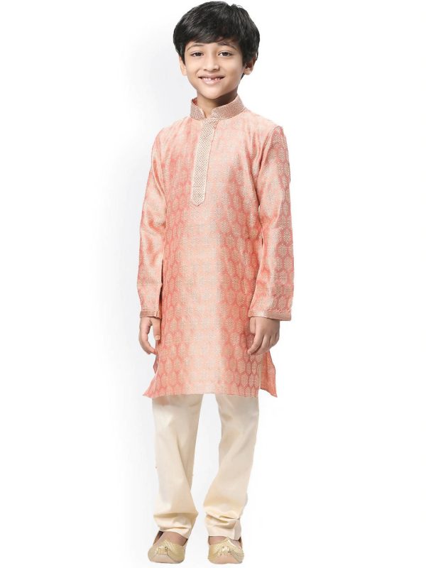 Manyavar Boys Coral Ethnic Motifs Kurta with Salwar Cheap