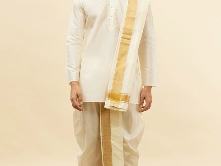 Manyavar Mandarin Collar Regular Pure Silk Kurta With Dhoti Pants & Dupatta Cheap