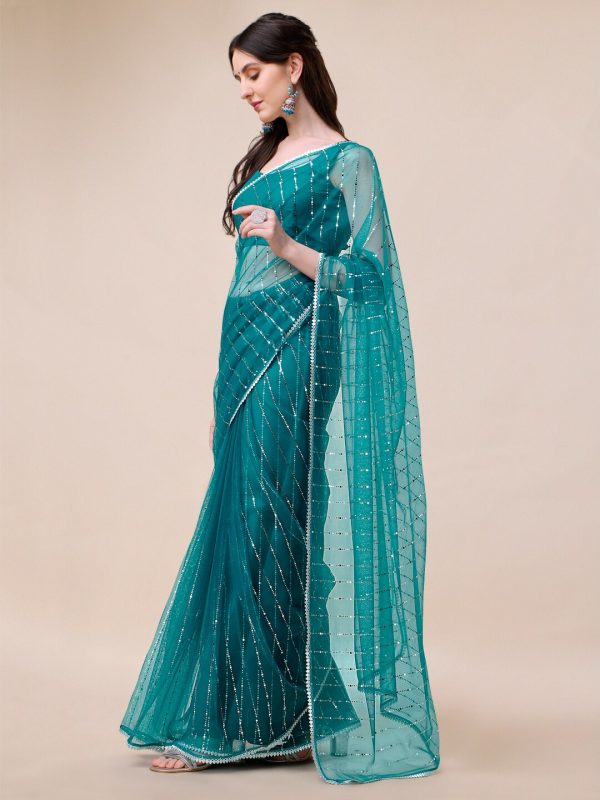 Sangria Embellished Net Saree Sale