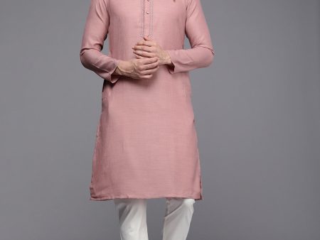 Manyavar Men Pink Solid Kurta with Pyjamas For Cheap