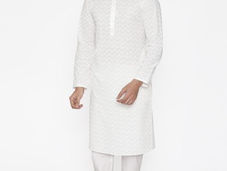 Manyavar Men White Embroidered Kurta with Churidar Sale