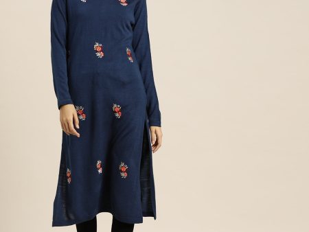 Sangria Deep Navy Blue Acrylic Winter Kurta For Discount