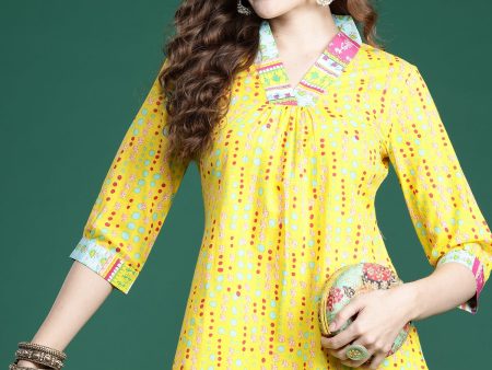 Women Yellow Printed A-Line Kurta Trousers Set - Taantav Online Sale