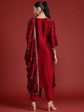 Women Maroon Embroidered Straight Kurta Trousers With Dupatta Set - Taantav Online