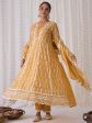 Women Yellow Embroidered A-Line Kurta Trousers With Dupatta Set - Taantav Online