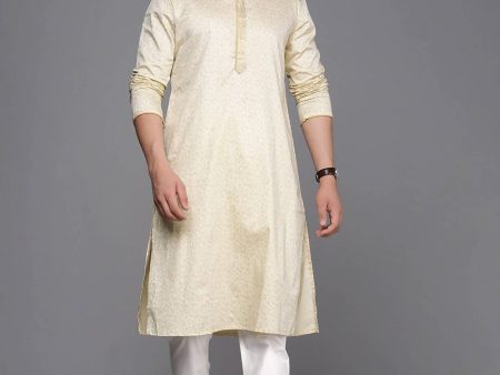 Manyavar Men Beige Self Design Kurta with Churidar Fashion