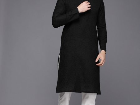 Manyavar Men Black Floral Woven Deisgn Sequinned Kurta with Churidar For Cheap