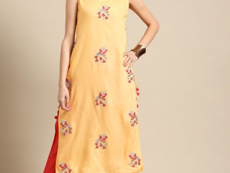 Sangria Women Yellow Floral Embroidered Sequinned Kurta with Trousers Supply