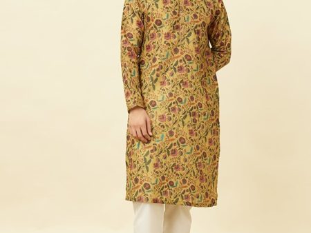 Manyavar Floral Printed Printed Mandarin Collar Thread Work Kurta & Pyjamas Online