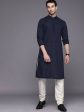 Manyavar Men Navy Blue Embroidered Regular Thread Work Kurta with Pyjamas Online