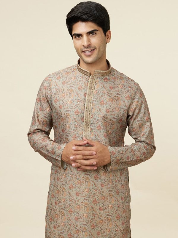 Manyavar Ethnic Motifs Printed Regular Pure Silk Kurta with Churidar Hot on Sale